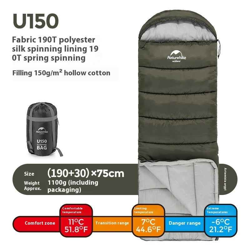 Envelope Hooded Sleeping Bag Outdoor