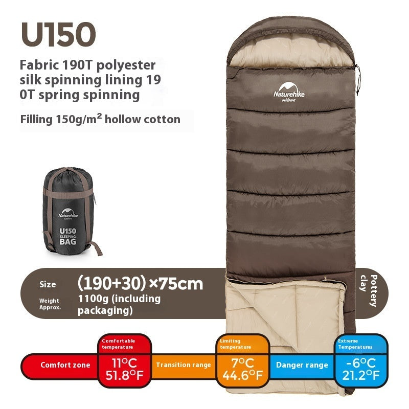 Envelope Hooded Sleeping Bag Outdoor