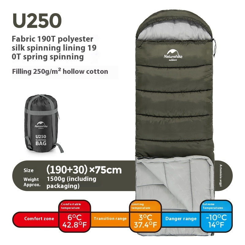 Envelope Hooded Sleeping Bag Outdoor