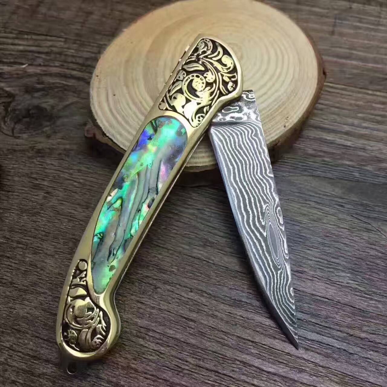 Folding Survival Combat Knife Natural Shell