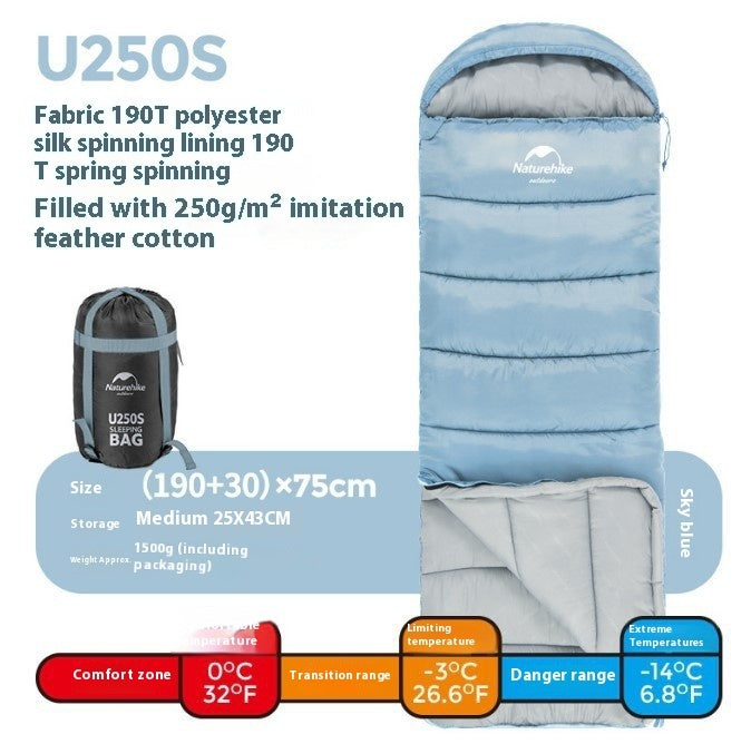 Envelope Hooded Sleeping Bag Outdoor