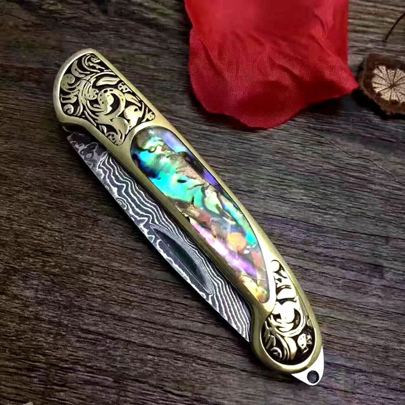 Folding Survival Combat Knife Natural Shell
